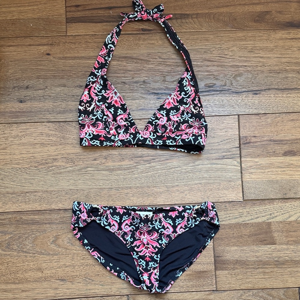 Kate Spade Black and Pink Floral Bikini